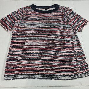 J Crew 100% Linen size small Red White and Blue short sleeve with beading